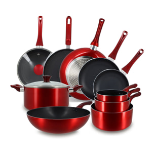 Batterie de cuisine 12 pièces aluminium rouge - tous feux CERISE