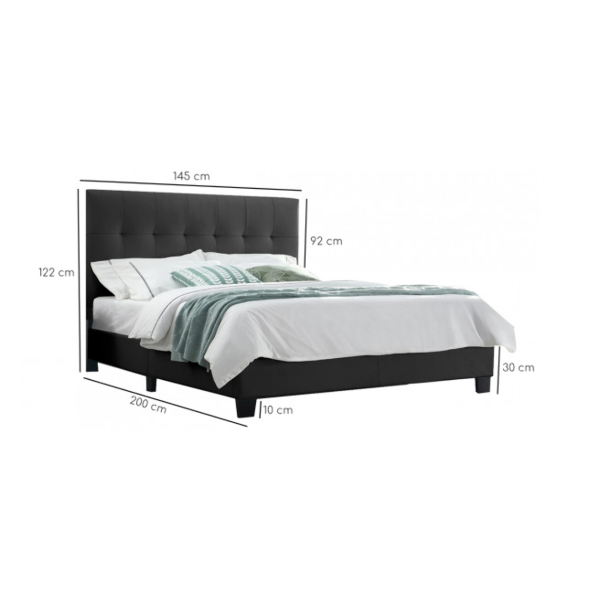 Lit double design capitonné 140x190 cm - BIANCA