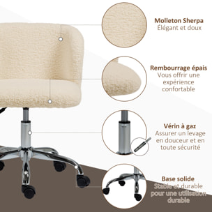 Chaise de bureau design - hauteur réglable, pivotante - piètement acier chromé revêtement effet laine bouclée terre de sienne