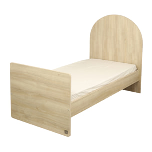 Lit junior 90x190 avec sommier et matelas - décor bois chêne sépia - tête de lit forme arche