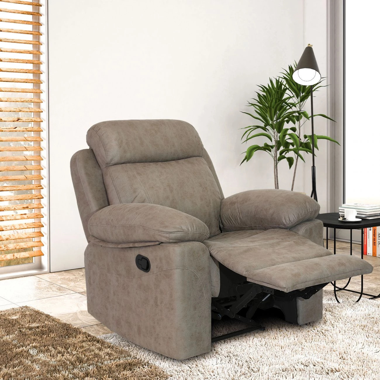 Sillón relax con reposapiés elevable en tono cemento 106 cm Nellie Cemento