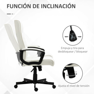 Silla de Oficina Giratoria Silla de Escritorio Basculante Tapizado en PU con Respaldo Alto y Altura Ajustable para Salón Oficina Carga 120 kg 65x72x102-112,5 cm Blanco Roto