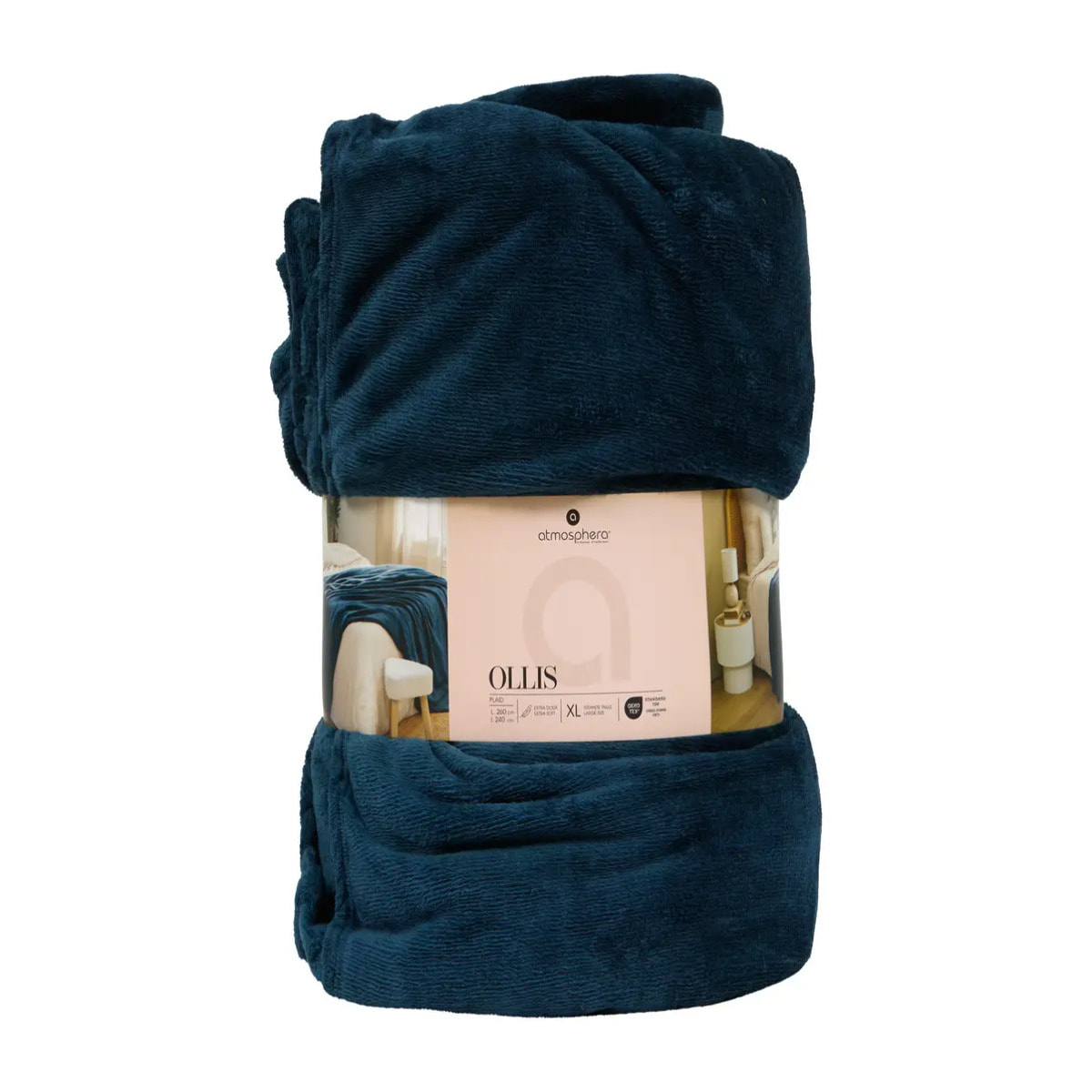 Plaid flanelle Ollis bleu egéen 260x240cm