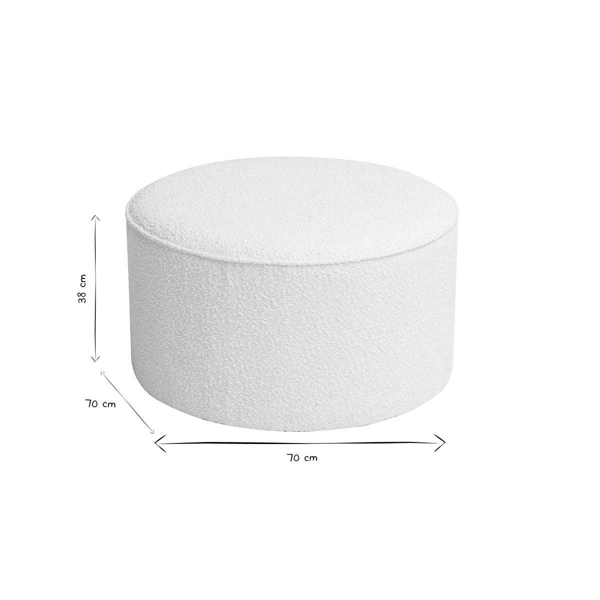 Pouf rond en tissu effet laine bouclée blanc D70 cm PAUL
