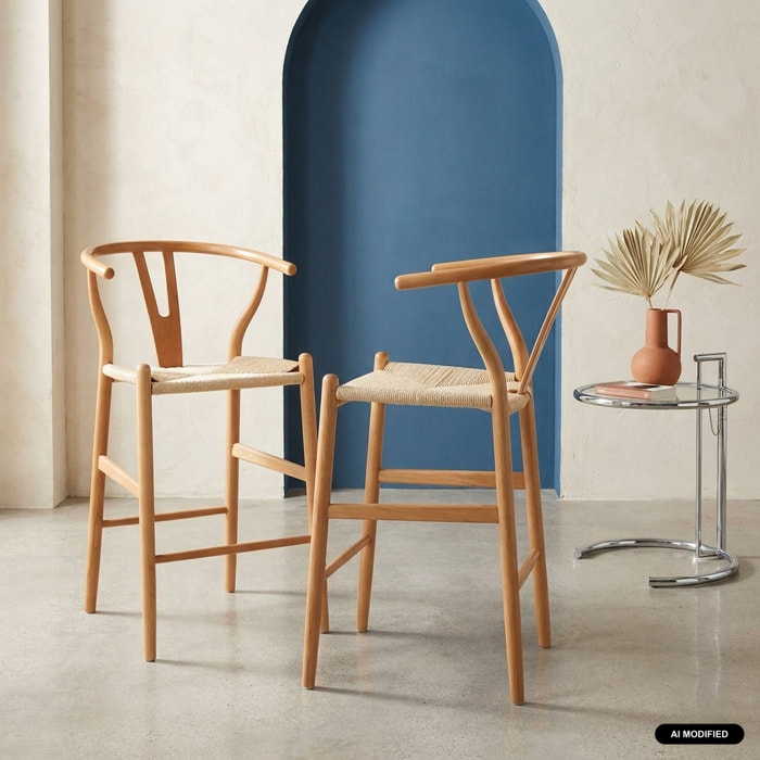 Tabouret de bar vintage bois de hêtre et cordes (lot de 2) CECILE