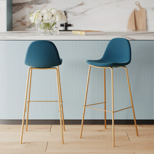 Lot de 2 chaises pour îlot central 65 cm en cuir synthétique bleu - Henrik