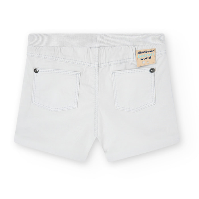 Bermudas para niÃ±o en algodÃ³n liso de color beige, Camiseta