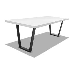 Tavolo da pranzo 160x90cm in legno e metallo con piedi trapezoidali e ripiano in colore legno bianco