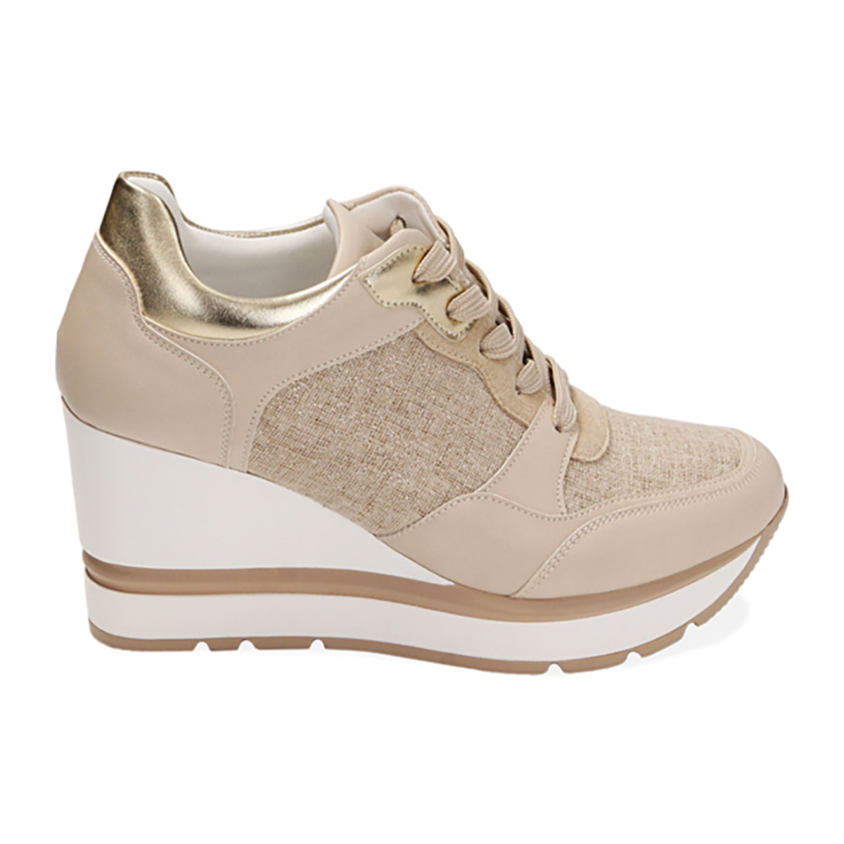 Zapatillas beige, tacón de cuña 8,5 cm