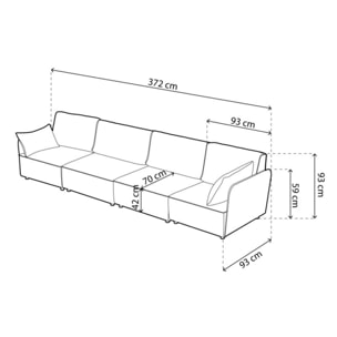 Sofá modular 4 plazas con brazos Cubiq Gris