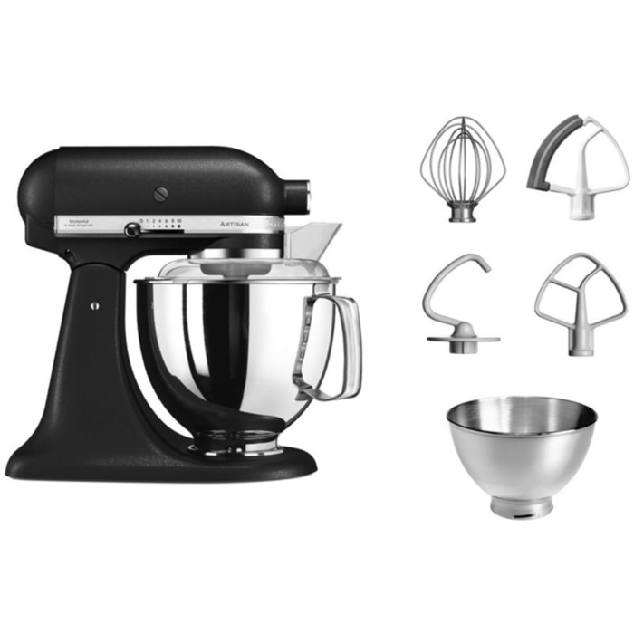 Robot pâtissier KITCHENAID 5KSM175PSEBK Artisan Truffe Noire, 4,8 L, bol avec poignée + bol 3 L, batteur souple et couvercle