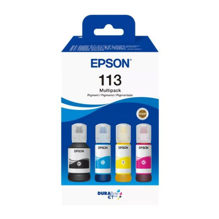 Cartouche d'encre EPSON Pack 4 Bouteilles d'Encre Ecotank 113 (Noir Pigmenté + 3 Couleurs) - C13T06B140
