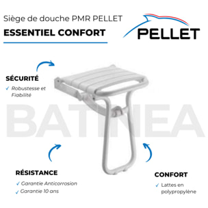 Siège de douche PMR PELLET Essentiel confort escamotable avec pied aluminium époxy gris lattes grises