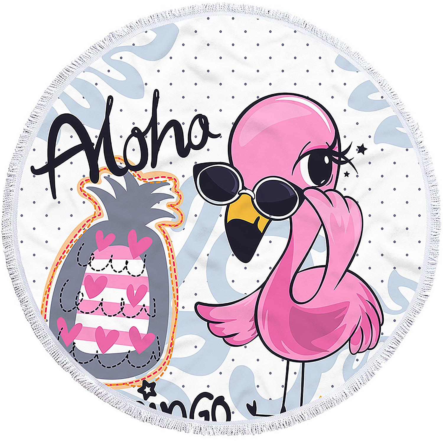 Toalla redonda 150cms 205 GSM. Diseño Aloha Flamingo.