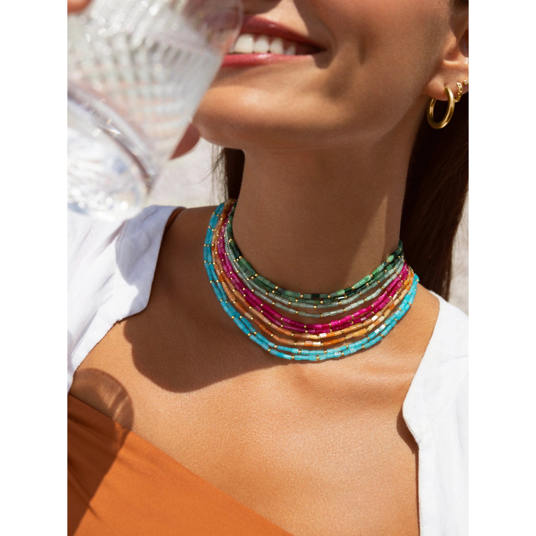 Collar Cala Dots Orange Baño Oro