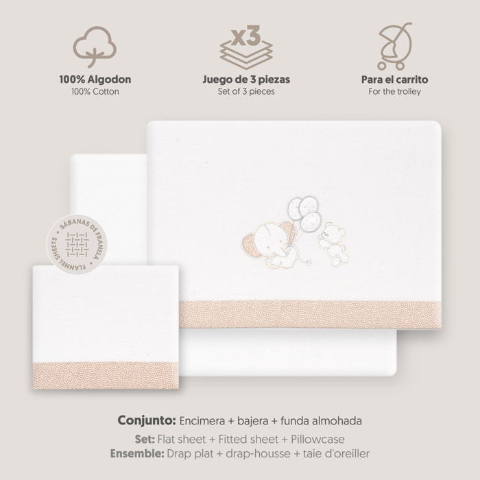 Triptico Coche Franela Oso Elefante Globos Bco/Beig