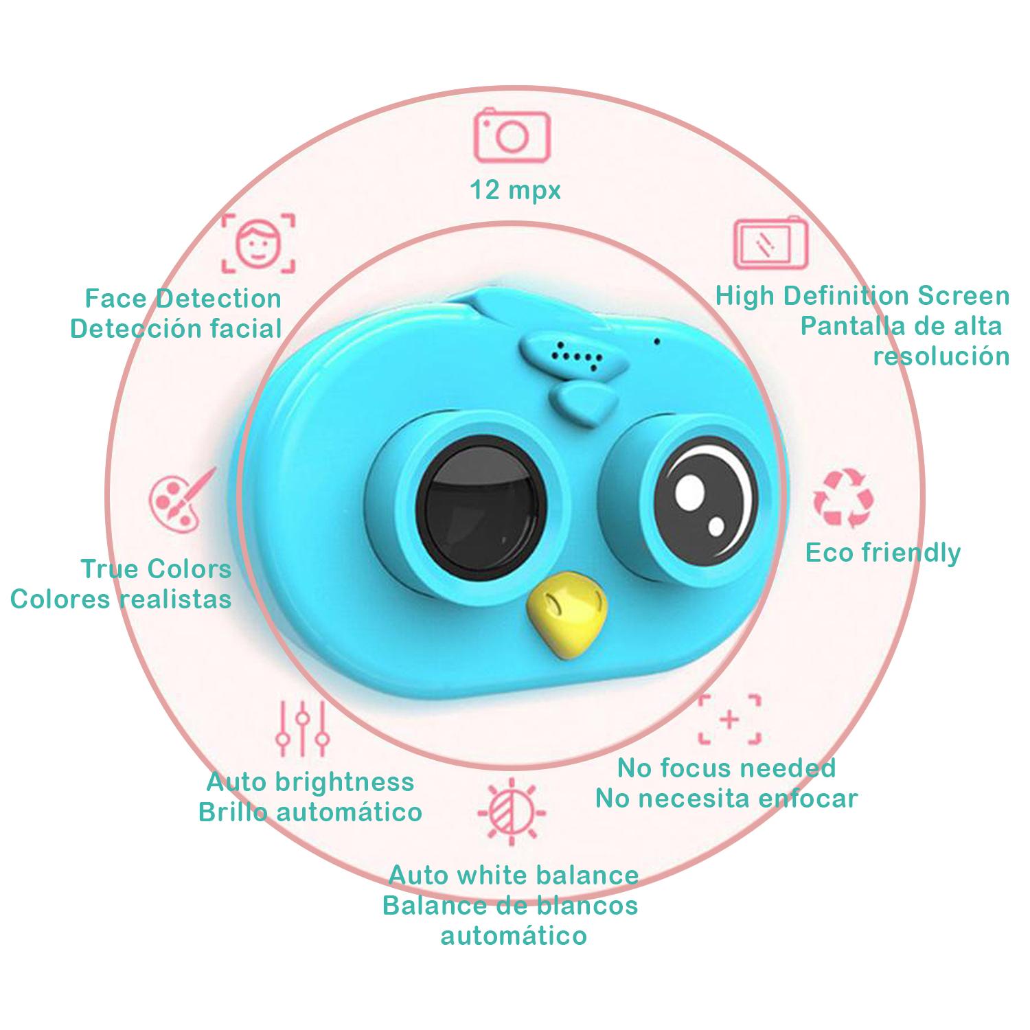 Foto e videocamera per il design di uccelli per bambini. Full HD1080 e 12 megapixel