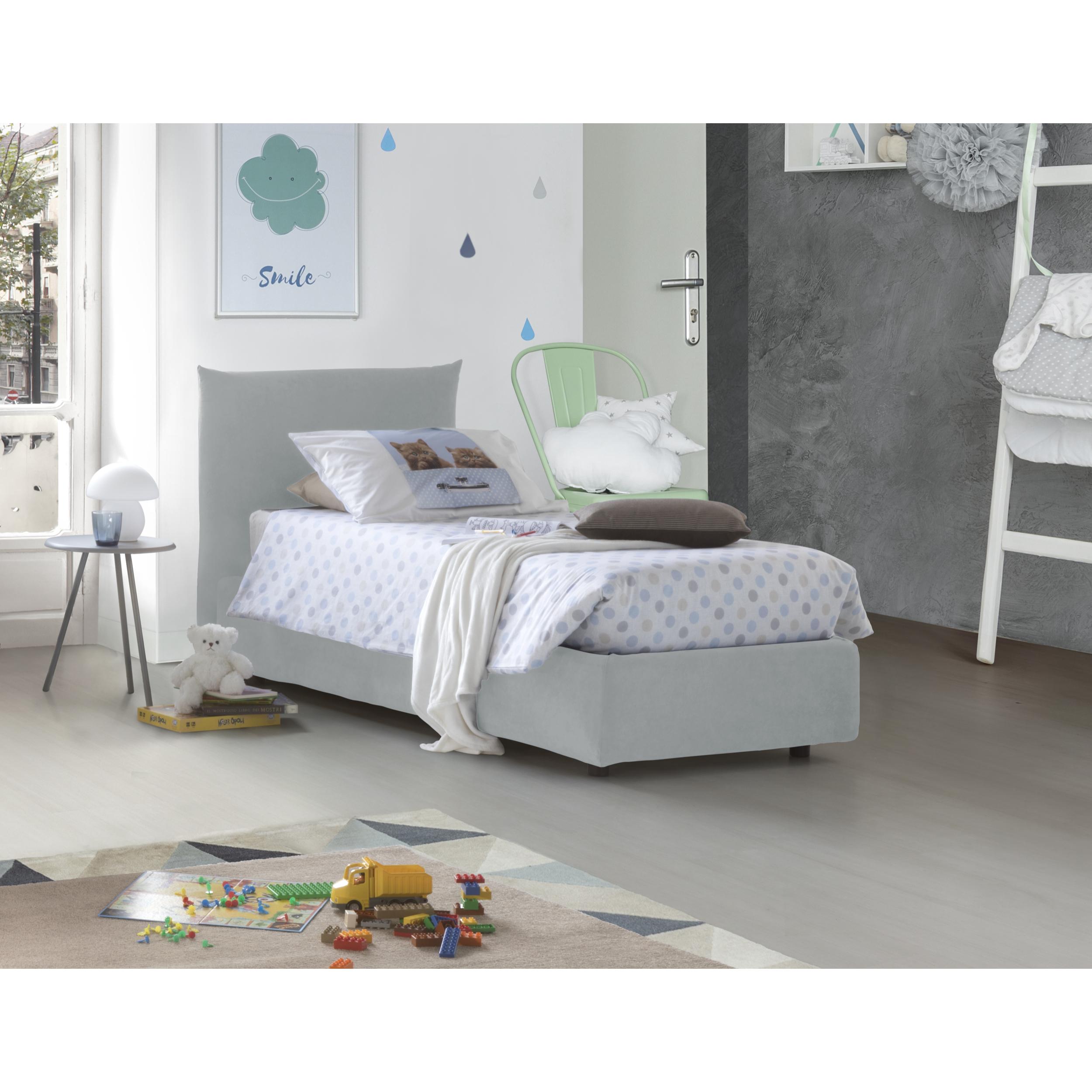 Letto singolo Clarissa, Letto contenitore con rivestimento in tessuto, 100% Made in Italy, Apertura frontale, adatto per materasso Cm 80x190, Bianco