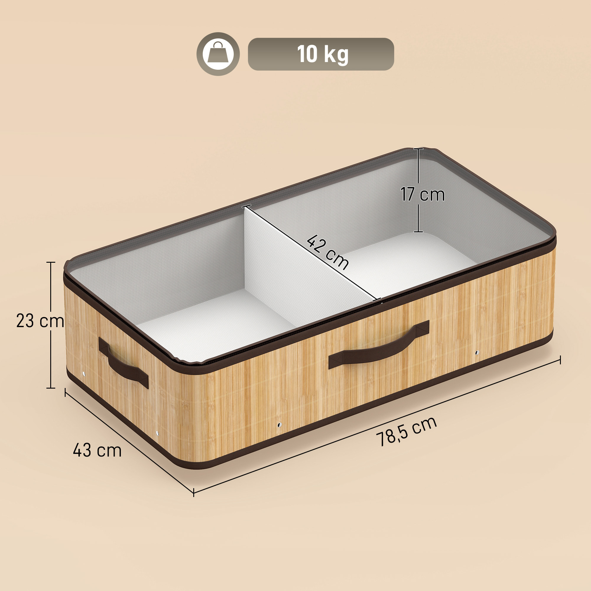 Juego de 2 Cajas de Almacenaje Bajo Cama con Ruedas, 60L, Organizador Zapatos Debajo Cama de Bambú con Tapa Transparente y Asa, Marco Metálico, para Zapatos, Mantas, Juguetes, Natural