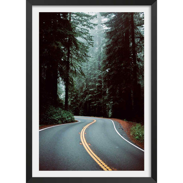 Poster photo paysage montagne ""oregon"" Affiche + cadre en bois - Noir