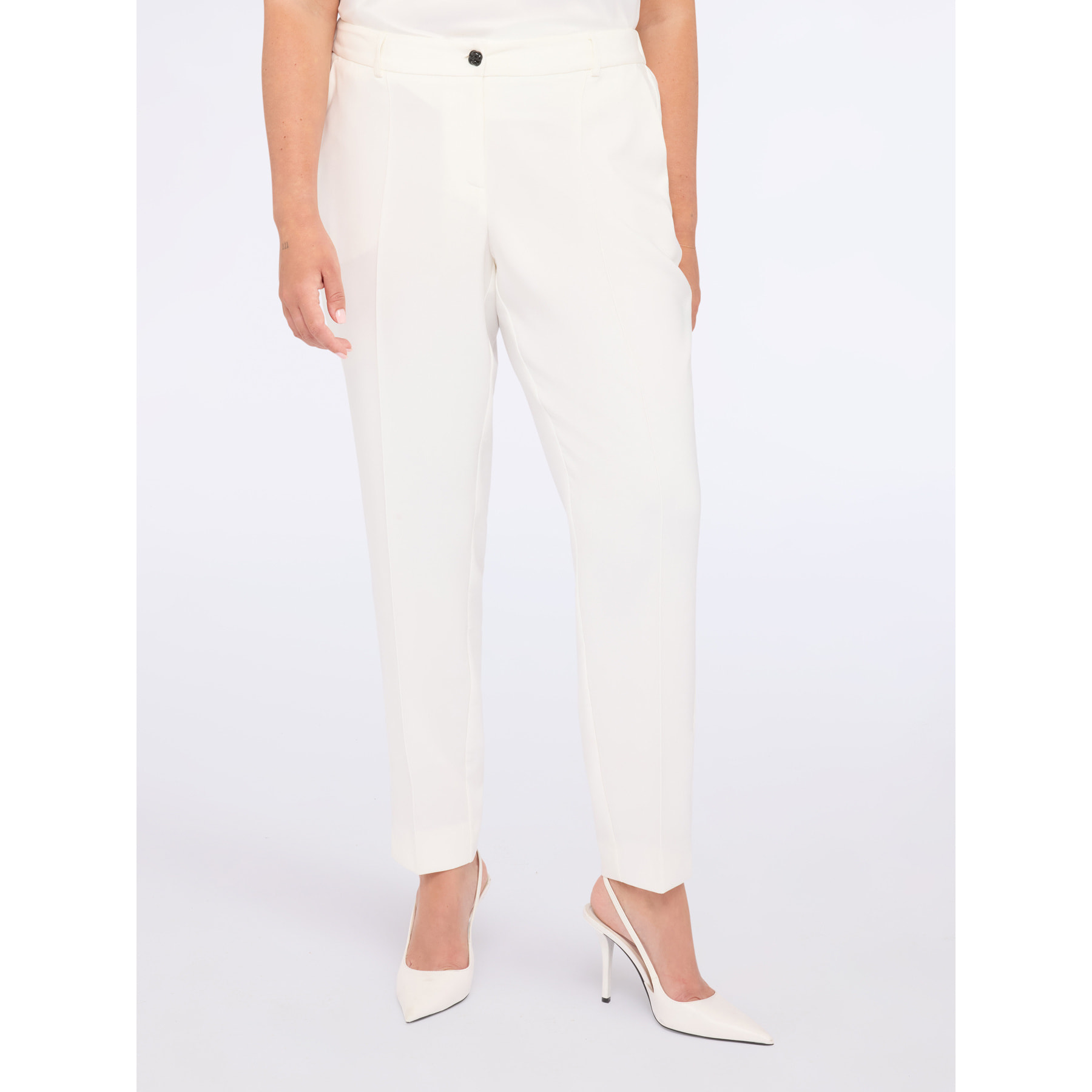 Fiorella Rubino - Pantaloni New York con bottone gioiello - Bianco