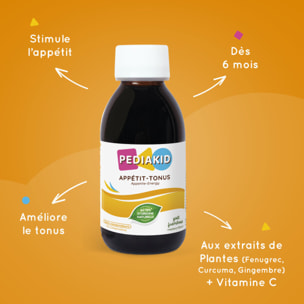 PEDIAKID - Sirop Appétit-Tonus - Complément Alimentaire Naturel - Formule Exclusive au Sirop d'Agave - Stimule l'Appétit - Aide à la Prise de Poids - Lot de 2 flacons de 125 ml