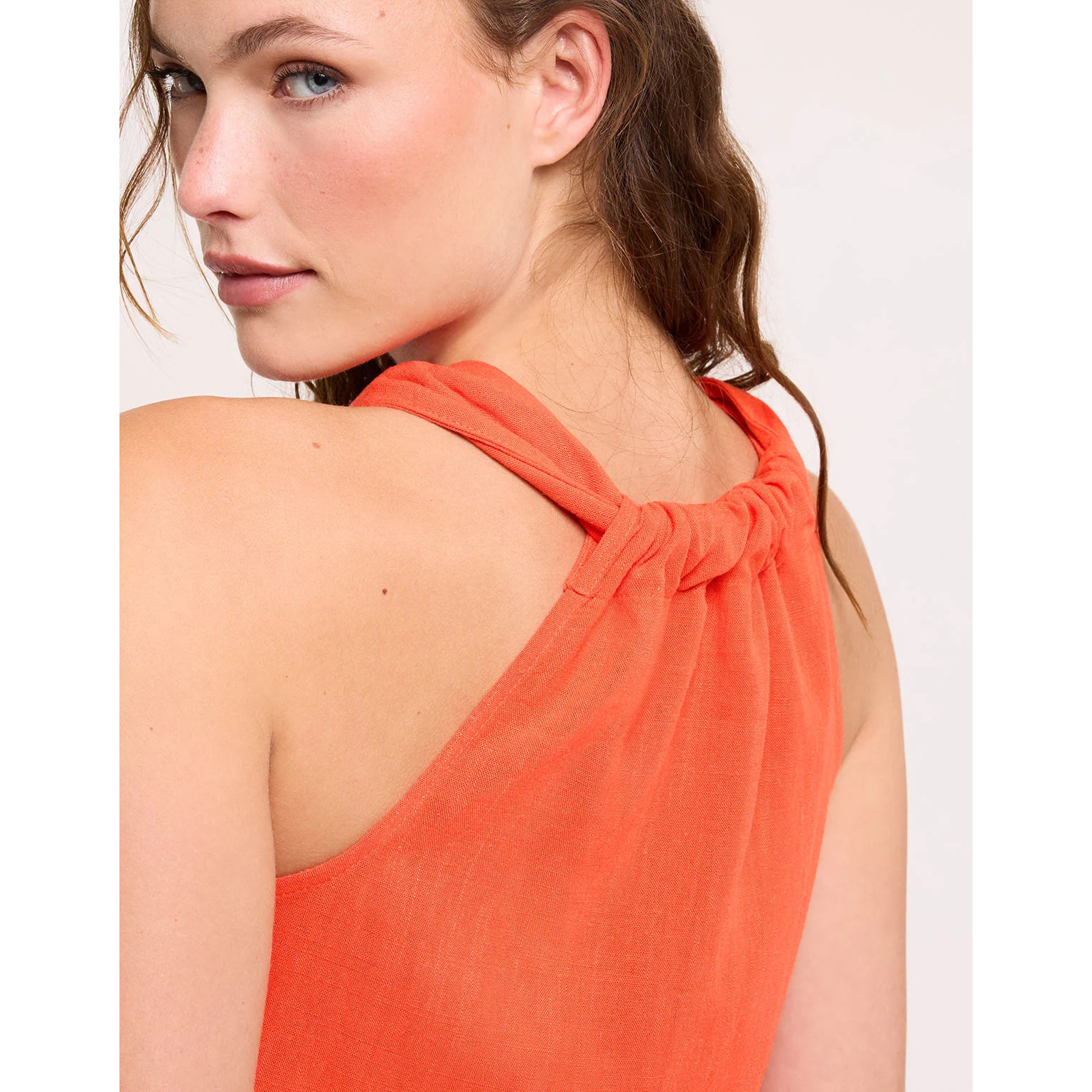 Blusa Lino Fluida Sin Mangas Naranja - Ariana