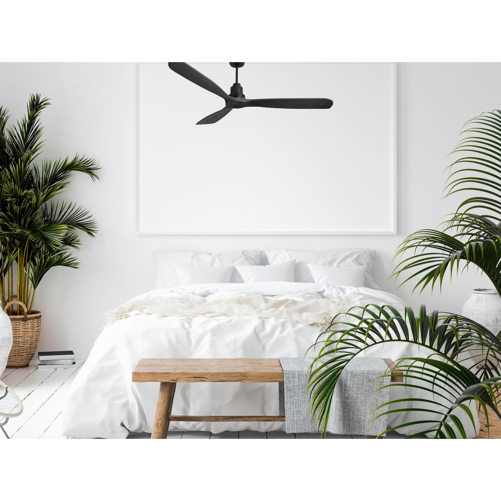 Ventilateur de plafond Réversible  Thermostat Wifi Moteur à courant continu Toits en pente Télécommande Hypersilence Mémoire FullWood