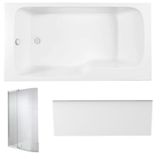 Pack baignoire bain douche 170 x 90 Malice version gauche + tablier en niche + pare bain