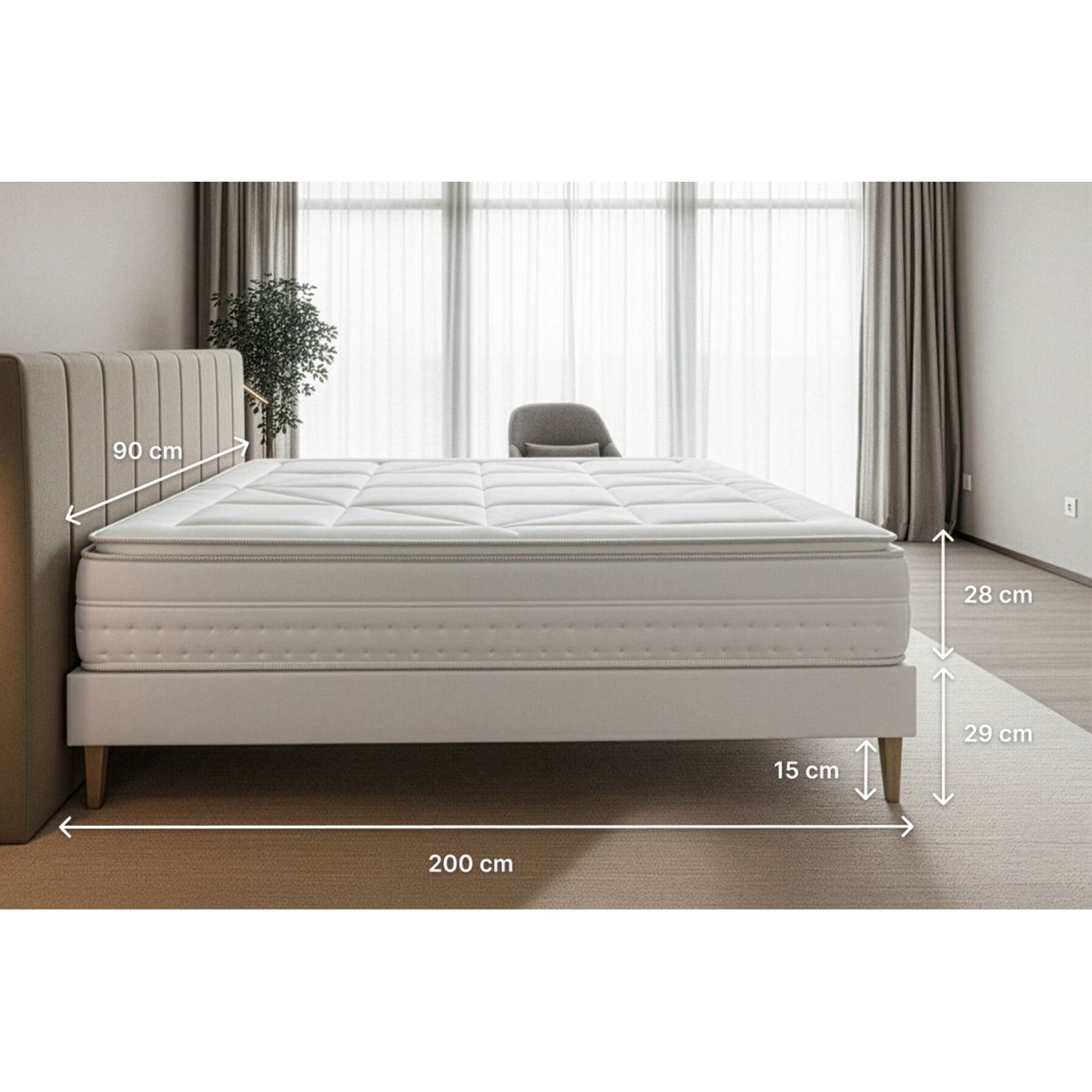 Ensemble Matelas Vingt-Huit PLUS - 28cm - Ressorts ensachés et mémoire de forme - Technologie hôtelière - Sommier Tapissier Blanc