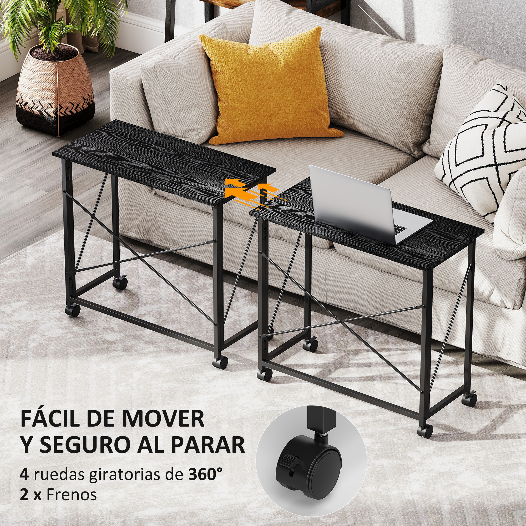 Escritorio Plegable con Ruedas Mesa Escritorio Compacta Mesa de Ordenador Portátil para Casa Oficina Espacios Pequeños 80x40x75 cm Negro