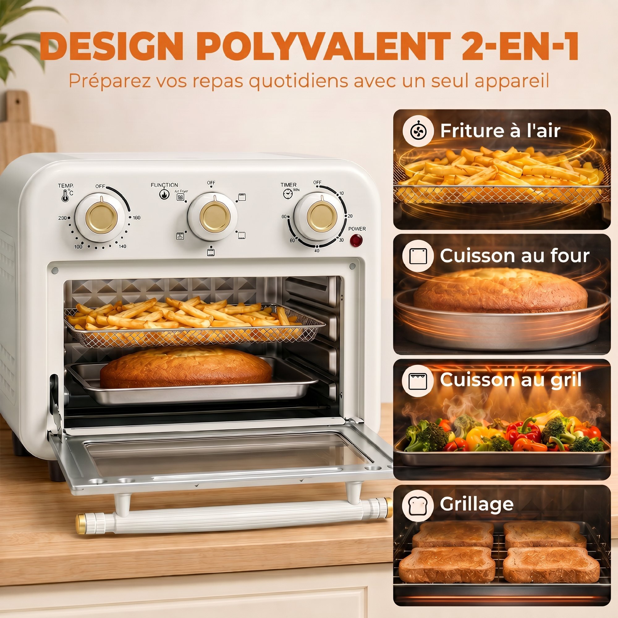 Four friteuse à air friteuse sans huile air fryer 12L 1200W accessoires inclus