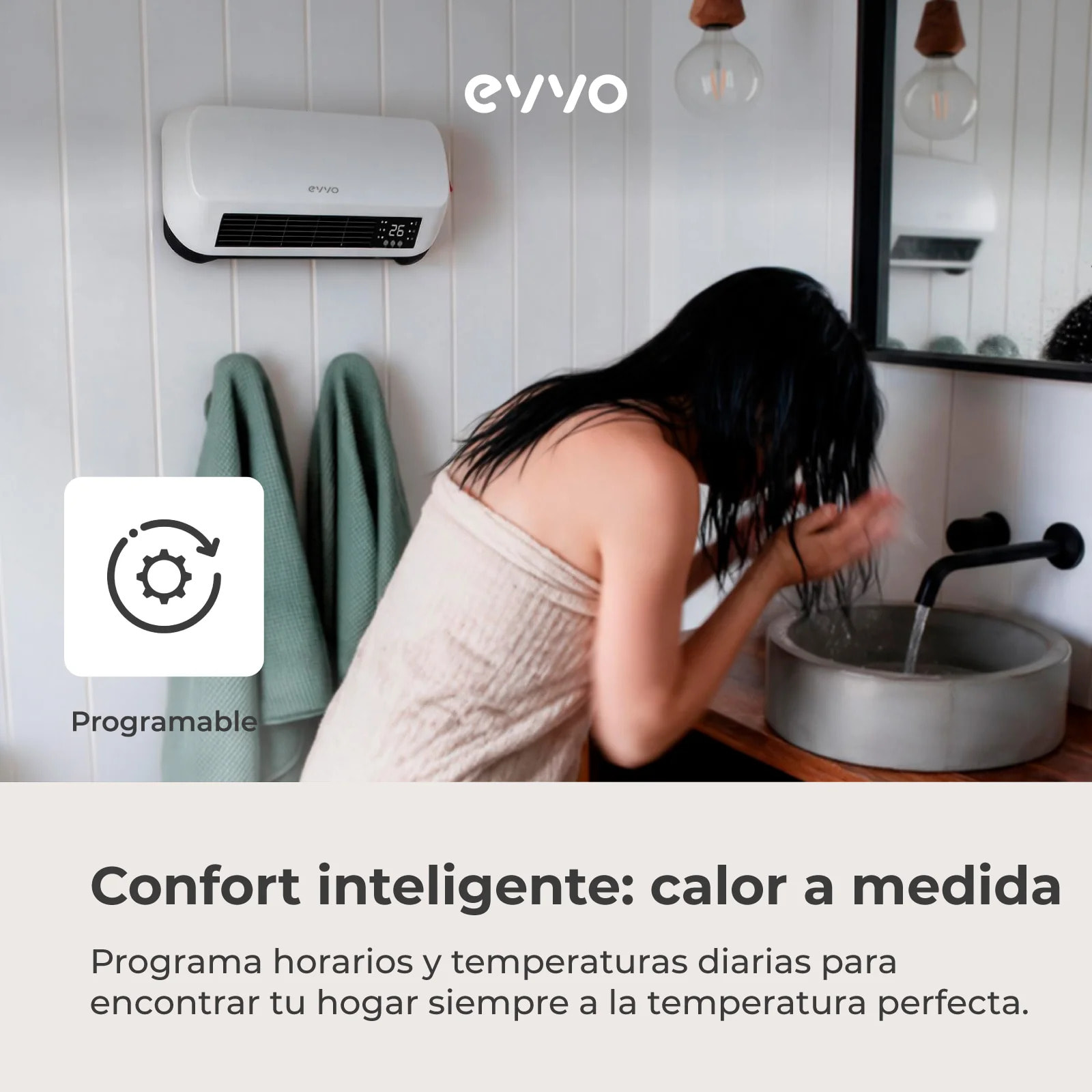 Calefactor de Pared Cerámico EVVO C200, 2000W con Pantalla Digital, Mando a Distancia y Temporizador