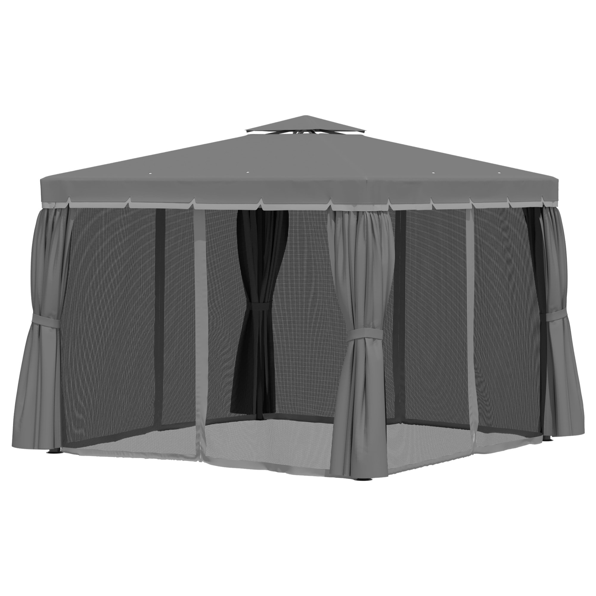 Tonnelle de jardin 3 x 3 m avec toit double cadre en aluminium gris