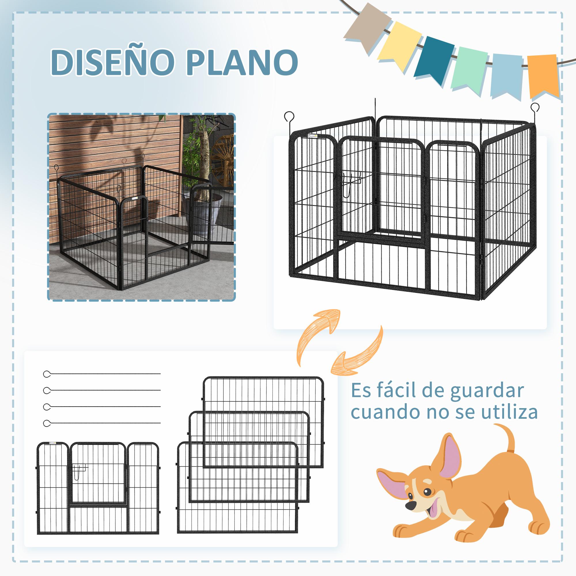 Parque para Perros de 4 Paneles 82x82x60 cm Parque de Juegos para Mascotas Plegable con Puerta de Pestillo y Marco de Metal para Interior y Exterior Gris