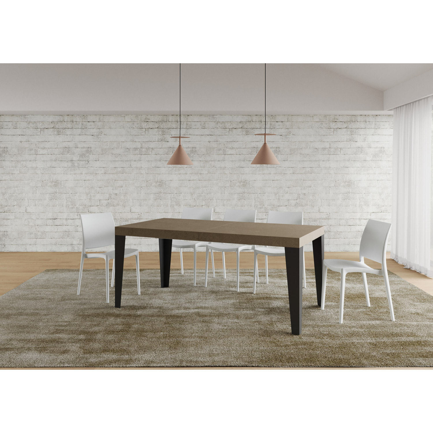 Table extensible 90x200/460cm Flame taupe pieds anthracite