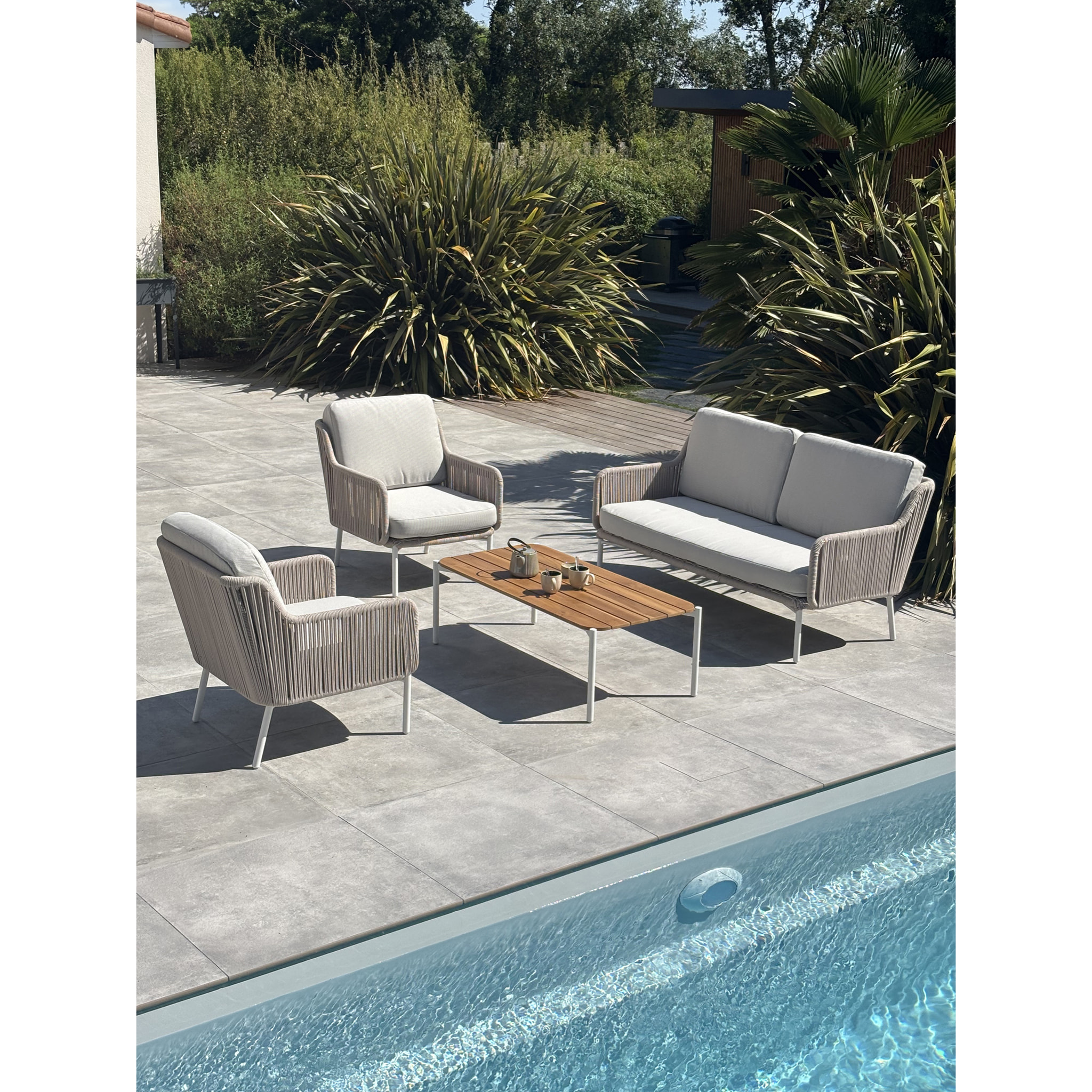 ORELLA - Salon de jardin bas 5 places - Grège