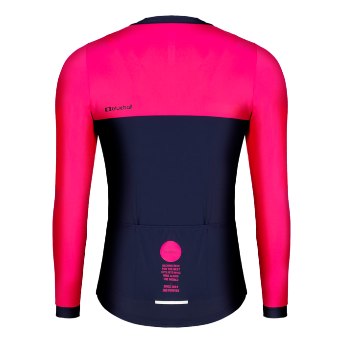 Camiseta ciclista hombre manga larga color azul/rosa