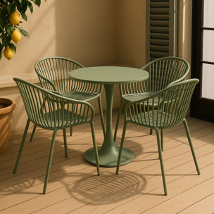Ensemble de jardin table et 4 fauteuils en polypropylène vert CALYPSO
