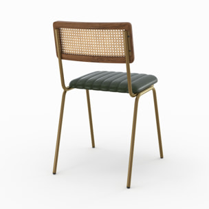 Lot de 2 chaises en cannage et cuir vert - Arsène