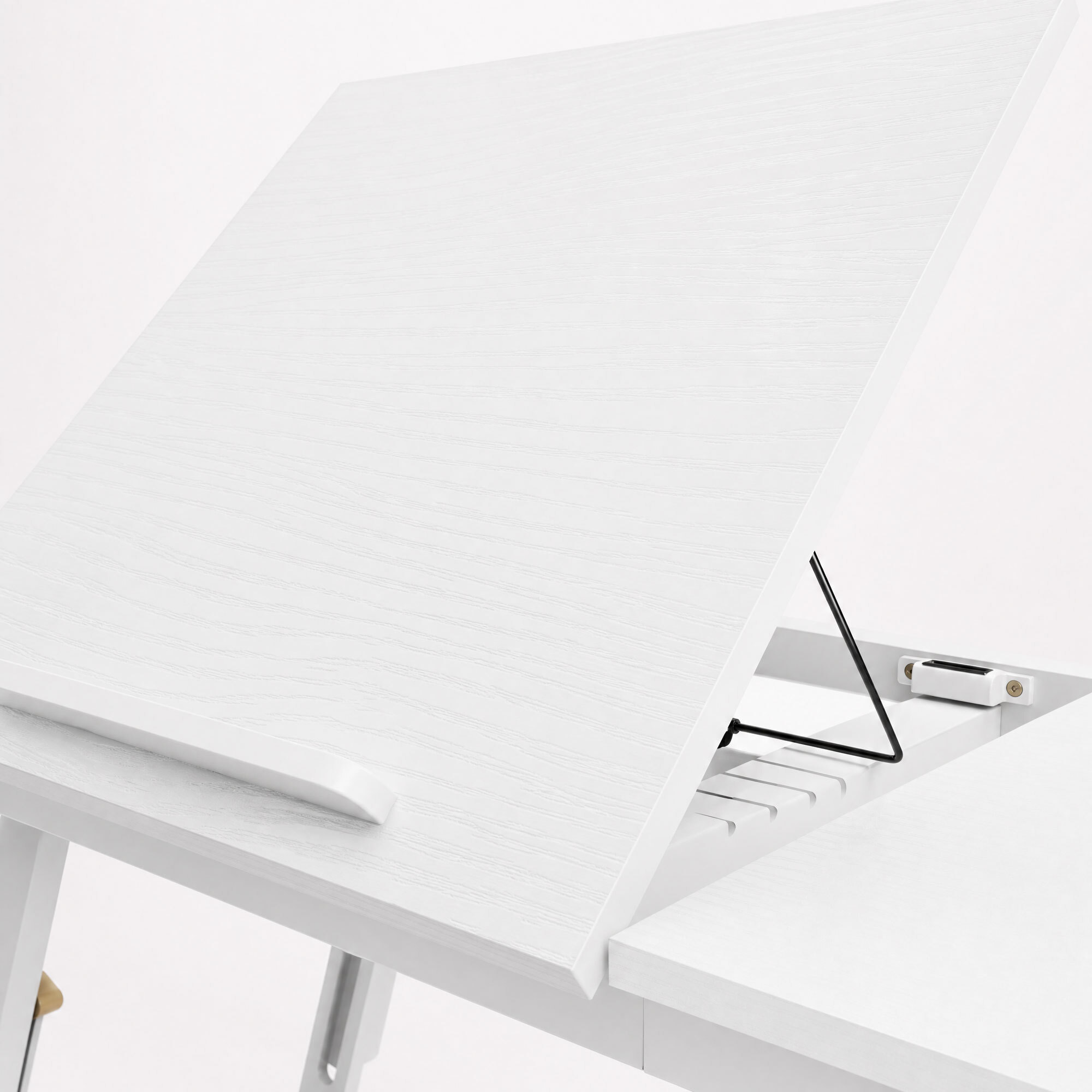 Table de lit pliable réglable pour ordinateur - plateau inclinable, tiroir - bois bambou MDF blanc