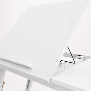 Table de lit pliable réglable pour ordinateur - plateau inclinable, tiroir - bois bambou MDF blanc