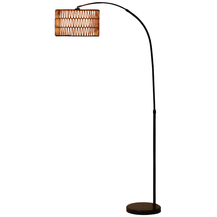 Lámpara de Pie de Arco Lámpara de Pie Salón con Altura Ajustable Pantalla de Yute Interruptor de Pie y Base de Mármol para Sala de Estar Oficina Dormitorio Negro y Marrón