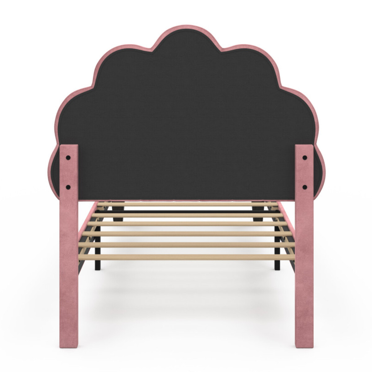 Lit simple Amalia tête de lit coquillage 90x190cm velours rose