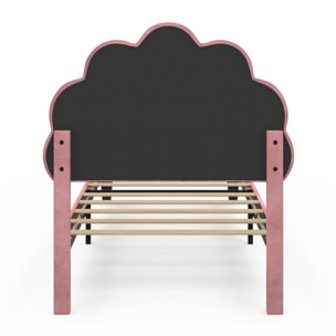 Lit simple Amalia tête de lit coquillage 90x190cm velours rose