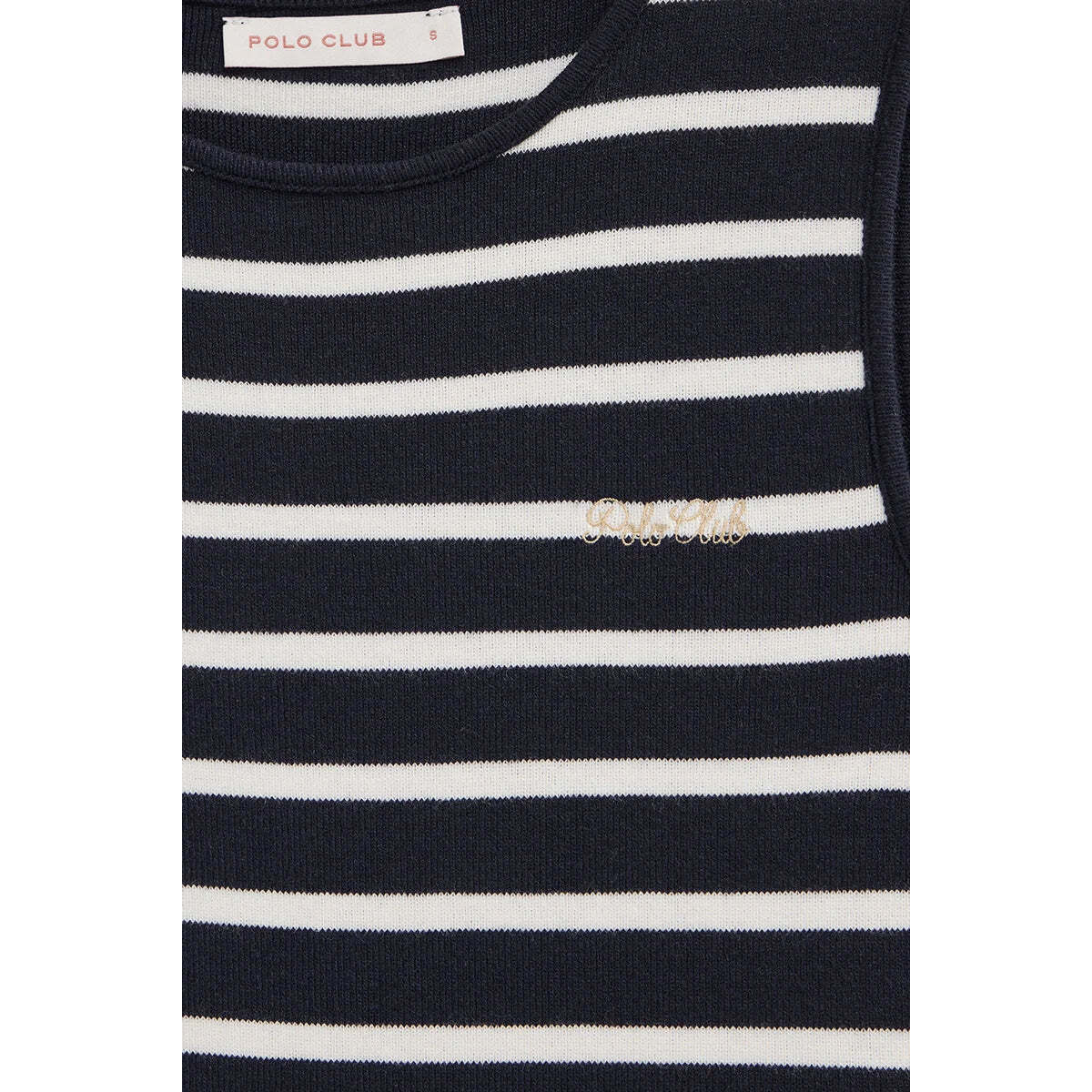 Vestido azul marino y blanco a rayas con personalización náutica Polo Club