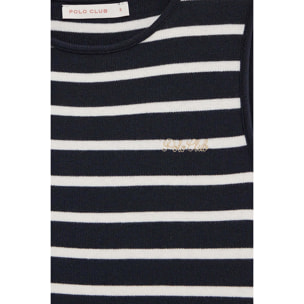 Vestido azul marino y blanco a rayas con personalización náutica Polo Club
