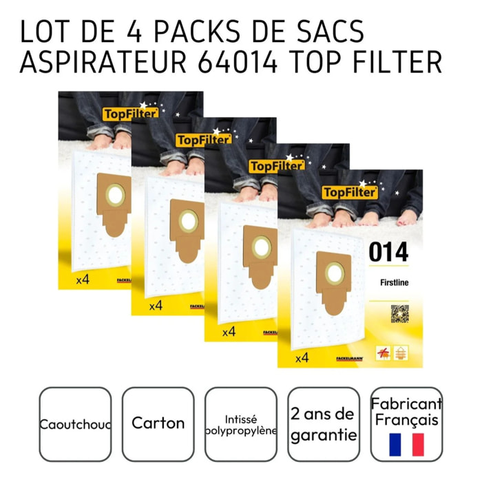 Lot de 4 packs de 4 sacs aspirateur 64014 pour Firstline TopFilter Premium