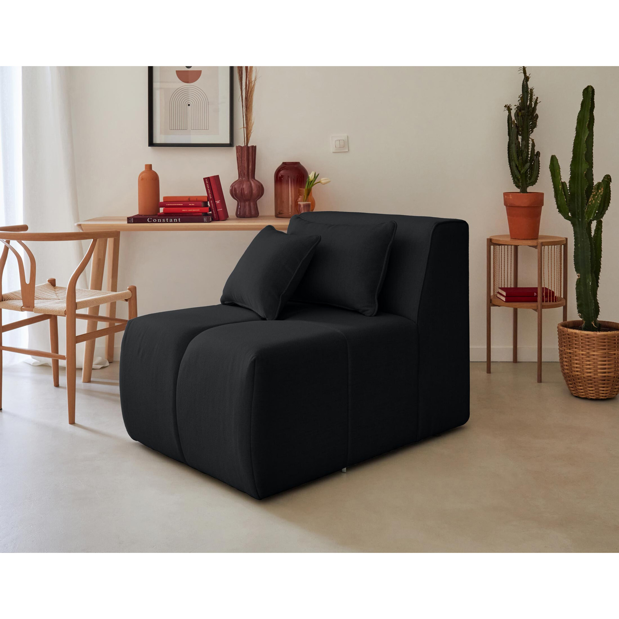 Caracas - module d'assise sans accoudoirs - en tissu - Noir