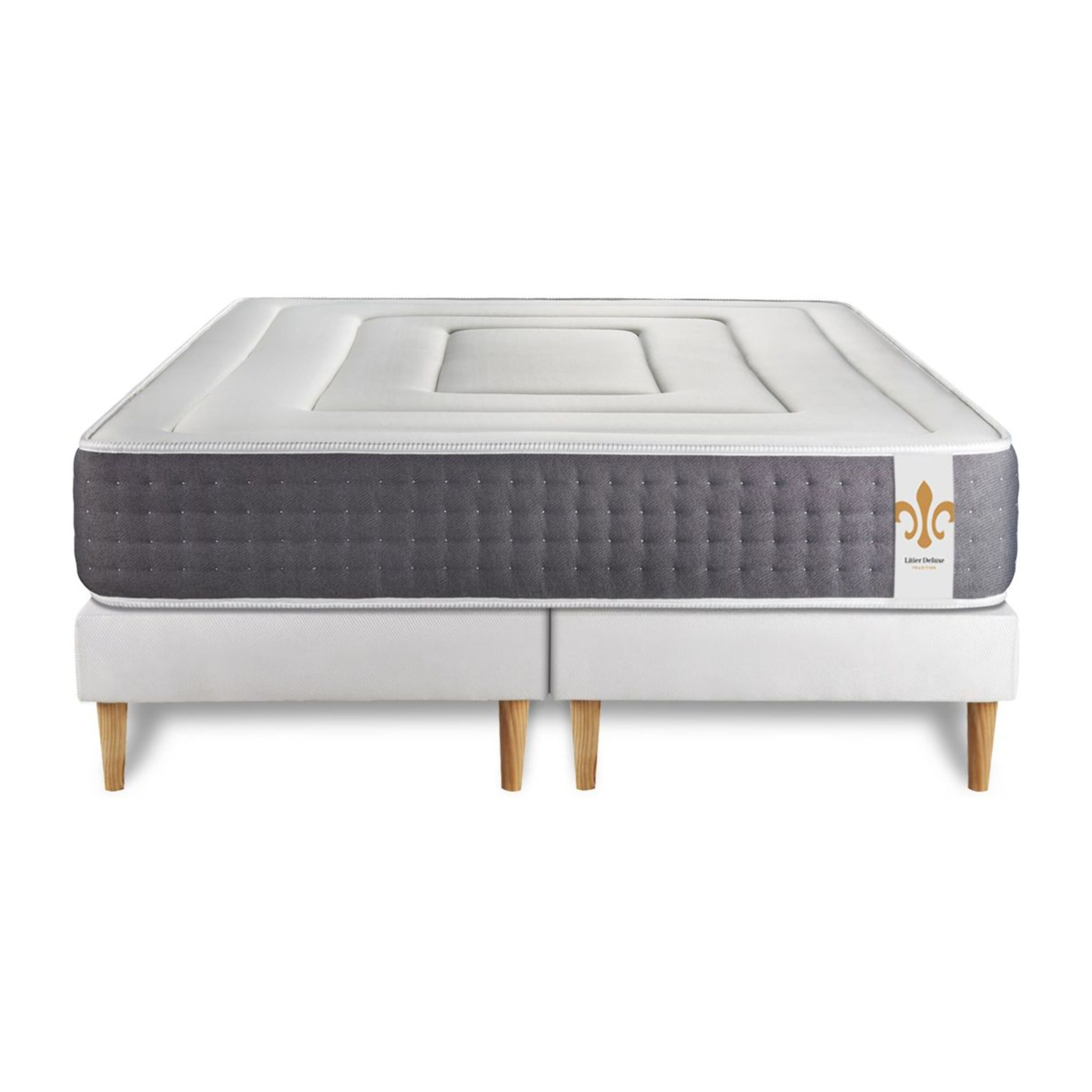 Ensemble Matelas Vingt-Six - 26cm - Ressorts ensachés et mémoire de forme - Confort 5? - Sommier Tapissier Blanc